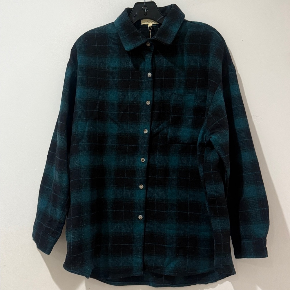 NWT Plaid Flannel Shirt in Black and Teal from Love Notes